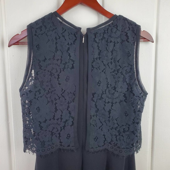 Rebecca Taylor Navy Blue Sleeveless Crew Neck Lace Sheath Cocktail Dress Size 2 - Picture 7 of 12